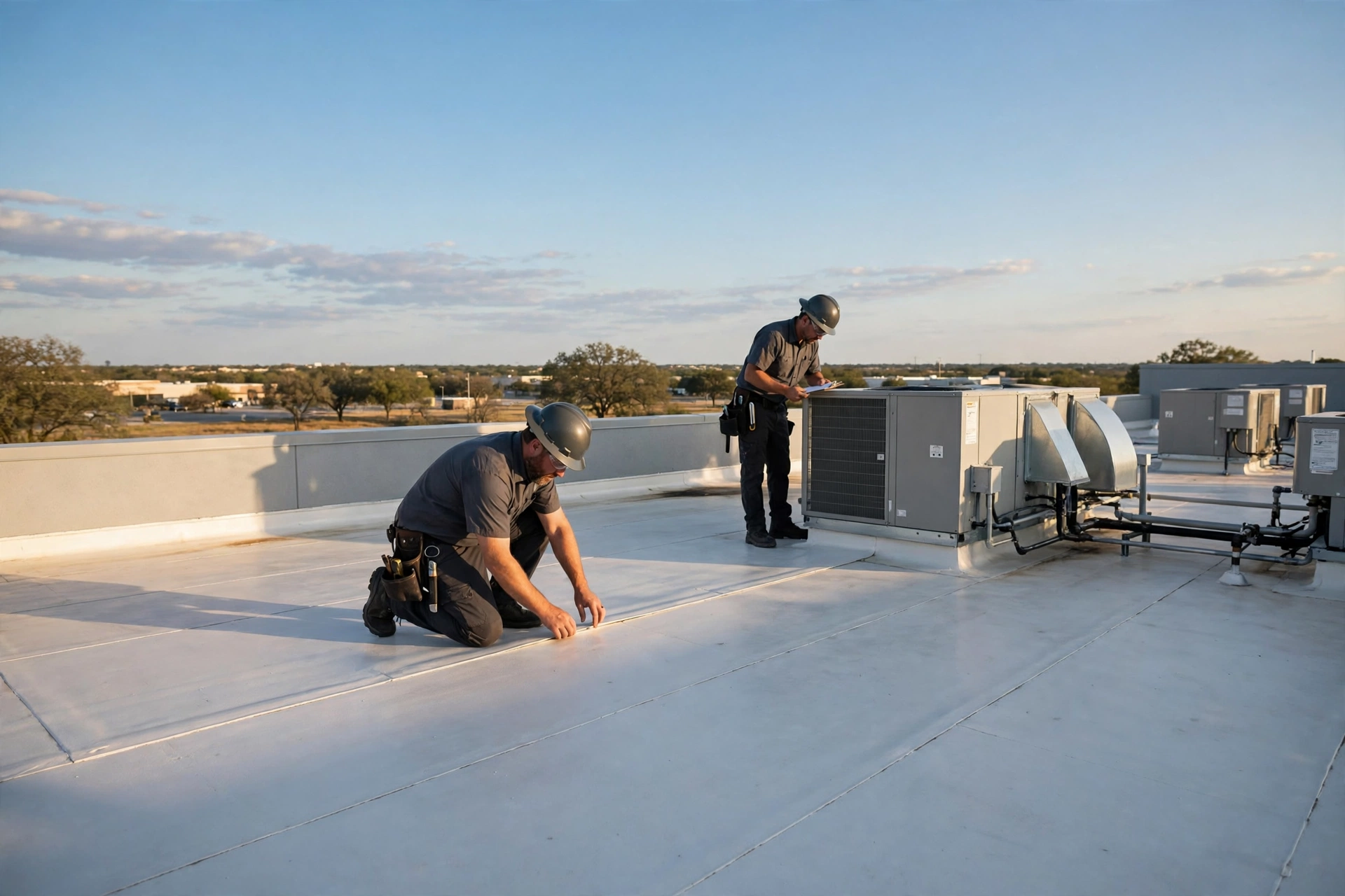 Commercial flat roof system on a Texas business building