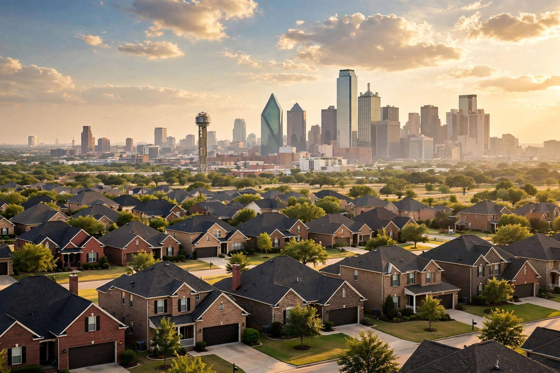 Residential rooftops in Prosper, Texas