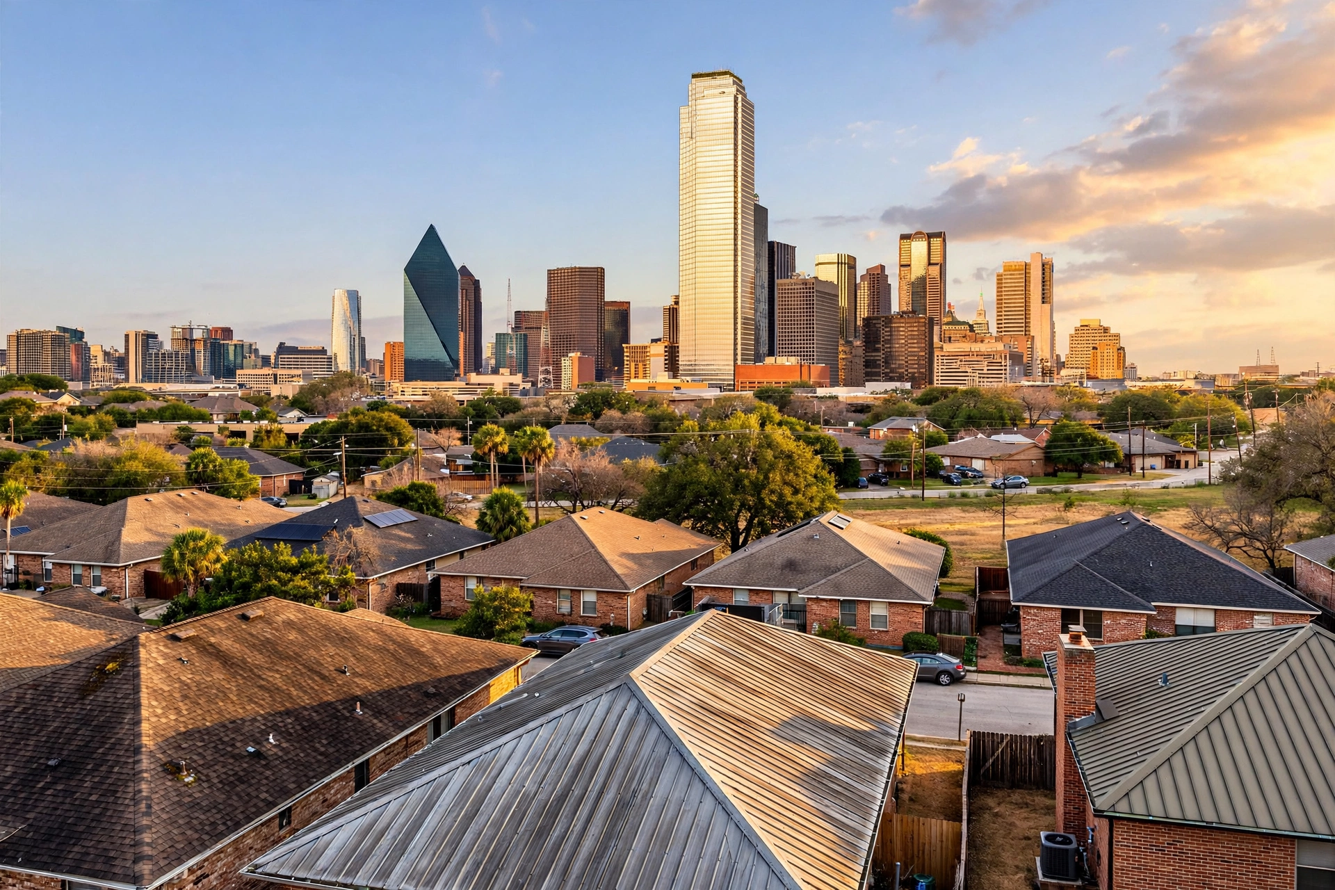 Residential rooftops in Pasadena, Texas